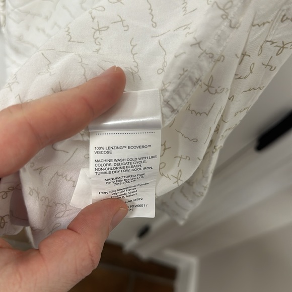 Silky Button Up with Word Print in Cream on White - Picture 6 of 6